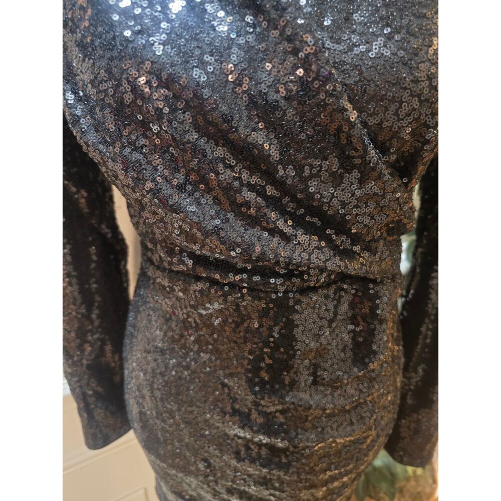 Fiestar Sequin Dress Women's Size Large Black Long Sleeves Party Cocktail - Picture 4 of 12